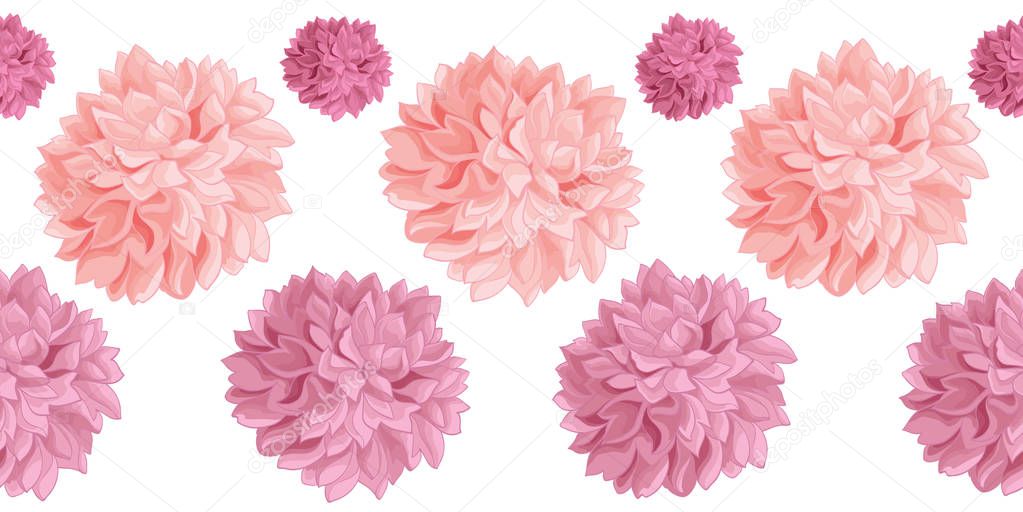 Vector Set of Pink Birthday Party Paper Pom Poms Set Horizontal Seamless Repeat Border Pattern. Great for handmade cards, invitations, wallpaper, packaging, nursery designs.