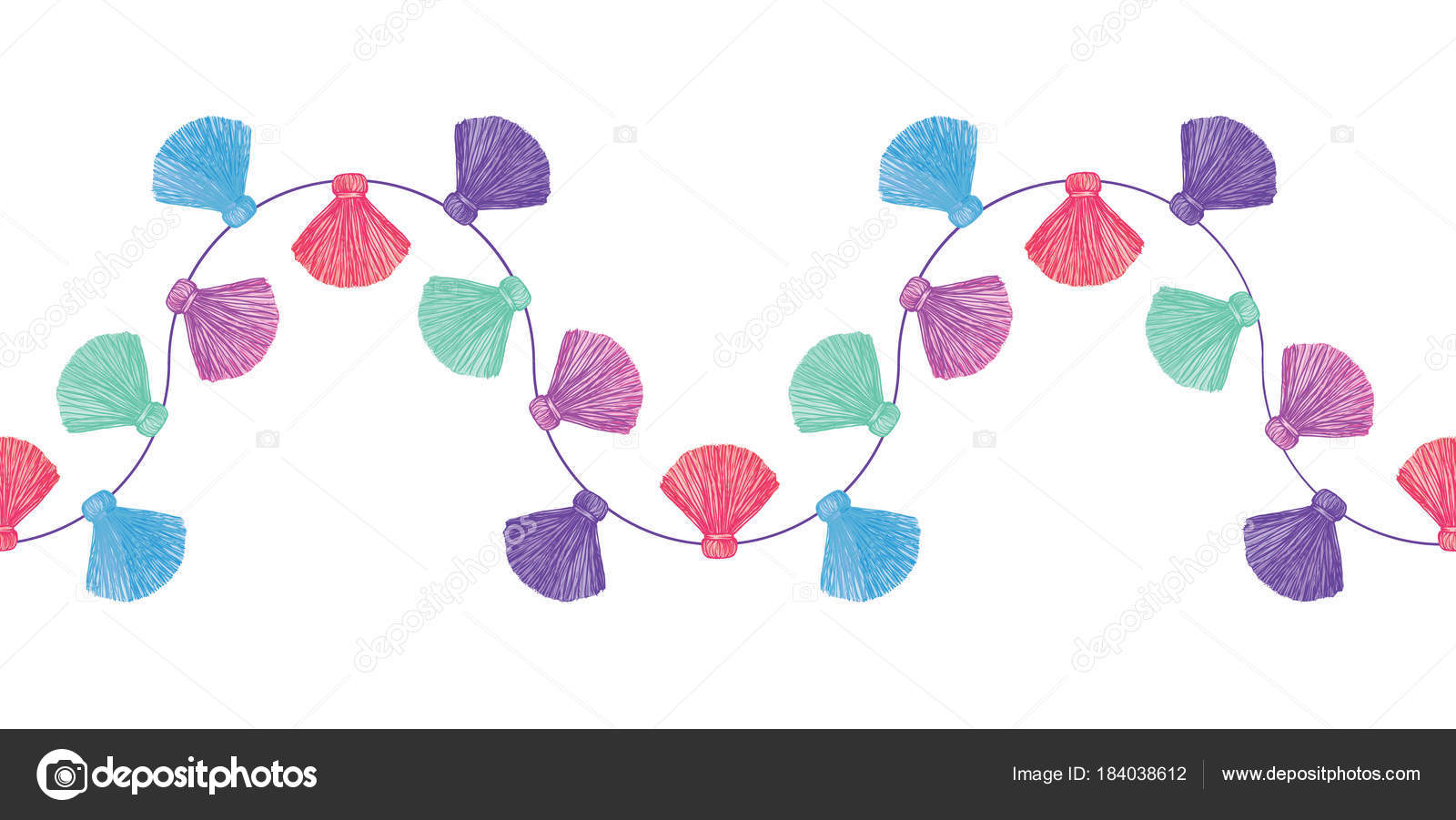 Reticolo ondulato colorato nappe Decorative Set orizzontale bordo di ripetizione senza giunte Ottimo per carte fatte a mano inviti carta da parati