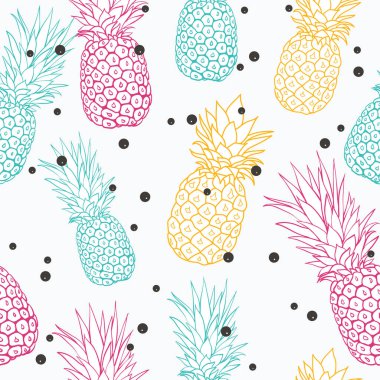 Vektör ananas polka dot yaz renkli tropikal Dikişsiz desen arka plan. Büyük bir tekstil baskı, yeni yıl eğlencesi daveti veya ambalaj olarak.