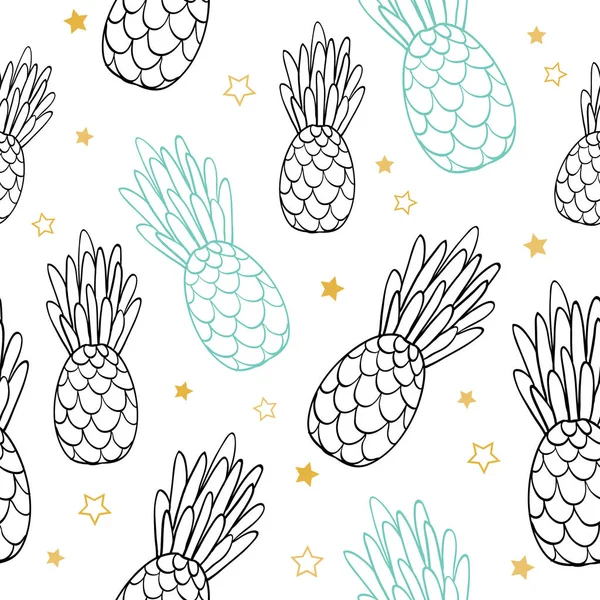 Vektor doodle černé modré letní tropické vzor bezešvé pozadí. Skvělé jako textilní tisk, Pozvánka na večírek nebo balení. — Stockový vektor