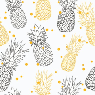 Vektör sarı gri ananas polka dot yaz tropikal Dikişsiz desen arka plan. Büyük bir tekstil baskı, yeni yıl eğlencesi daveti veya ambalaj olarak.