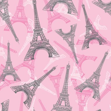 Vektör pembe gri Eifel Kulesi Paris Dikişsiz desen yineleyin. Mükemmel seyahat temalı kartpostallar, tebrik kartları, Davetiyeler, ambalaj için.