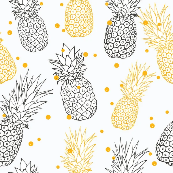 Vektor gelb graue Ananas Polka Dot Sommer tropischen nahtlosen Muster Hintergrund. ideal als Textildruck, Partyeinladung oder Verpackung. — Stockvektor