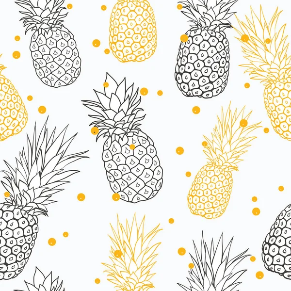 Vector yellow grey pineapple polka dot summer tropical seamless pattern background. Great as a textile print, party invitation or packaging. — Stock Vector