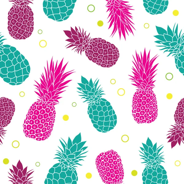 Vetor verde rosa abacaxis verão colorido tropical sem costura fundo padrão. Ótimo como impressão têxtil, convite para festas ou embalagem . —  Vetores de Stock