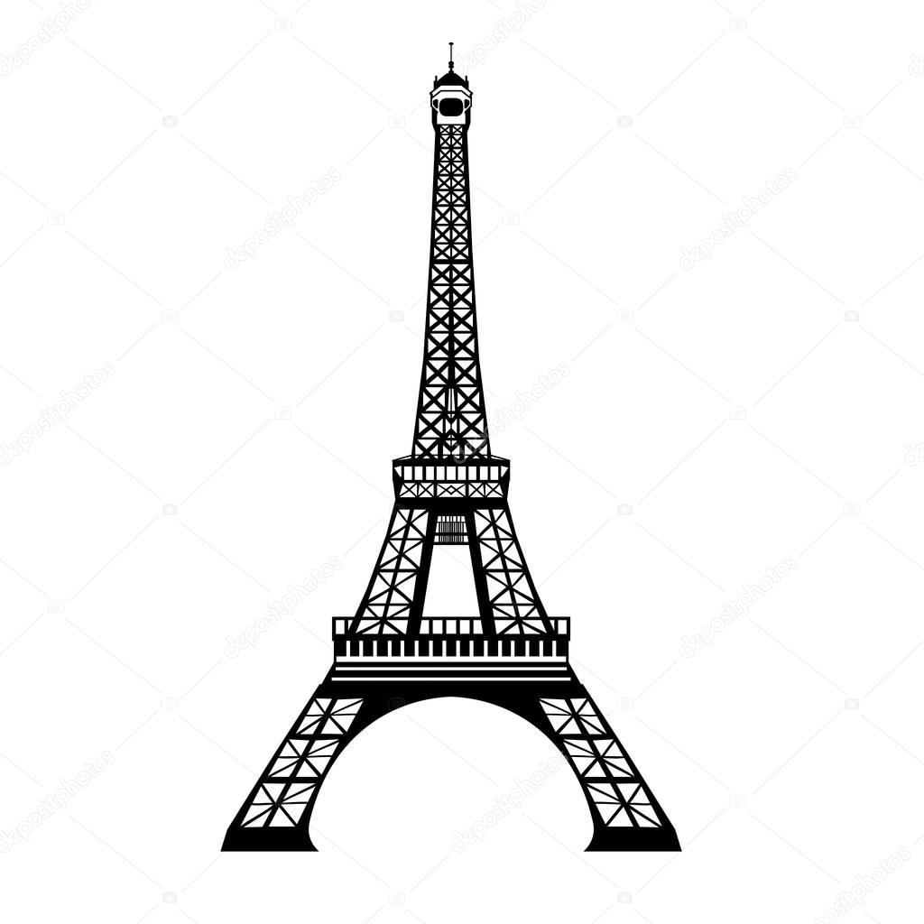 Vector ink black Eifel Tower hand drawn landmark symbol of Paris, France. Great for french invitations, greeting cards, postcards, gifts.