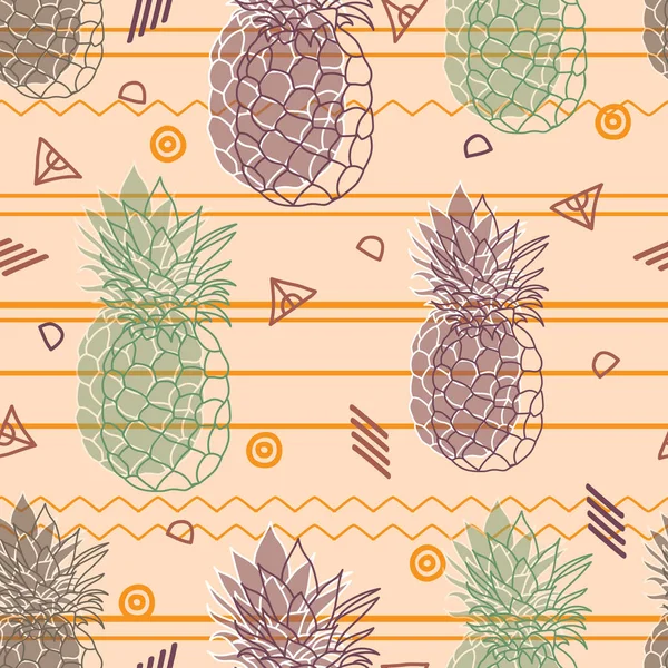 ビンテージの部族のパイナップルは、シームレスな繰り返しパターンの背景ベクトルします。夏のカラフルな熱帯テキスタイル印刷. — ストックベクタ