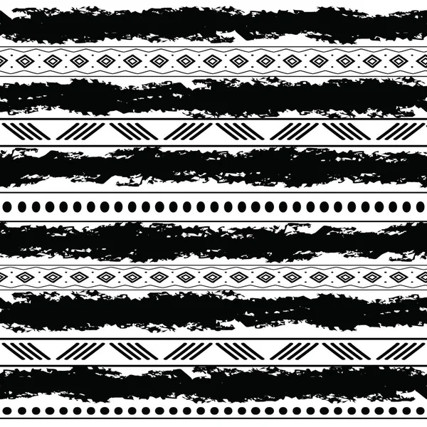 Patrón inconsútil de vector tribal blanco y negro con elementos garabatos. Estampado de arte geométrico abstracto azteca. Fondo étnico ornamental dibujado a mano . — Archivo Imágenes Vectoriales