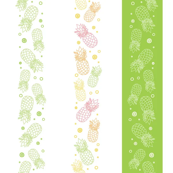 Abacaxis vetoriais bordas padrão de repetição sem costura verticais. Verão colorido estampa têxtil tropical . — Vetor de Stock