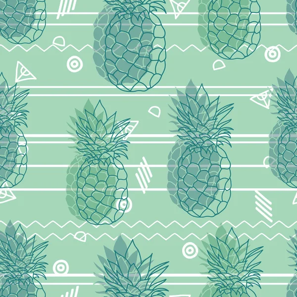 Vintage tribal mint groen ananas vector achtergrond naadloze terugkeerpatroon. Zomer kleurrijke tropische textiel afdrukken. — Stockvector
