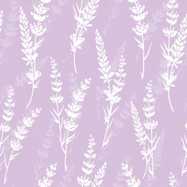 Lavanta çiçekleri hafif mor siluetleri Dikişsiz desen vektör. Güzel Menekşe lavanta retro arka plan. Açık renkli şık kumaş