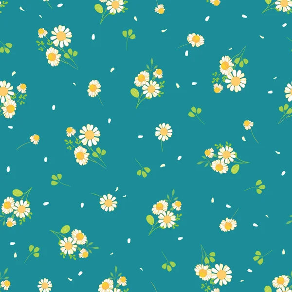 Cute daisies ditsy seamless pattern — Stock Vector