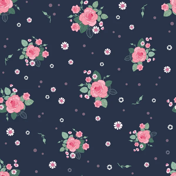 Rose grise rose ditsy motif vintage sans couture — Image vectorielle