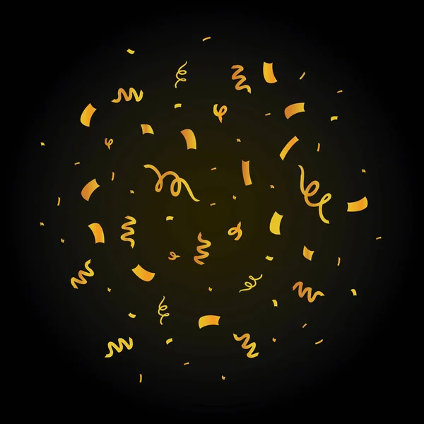 Golden confetti on black set burst. — Stock Vector