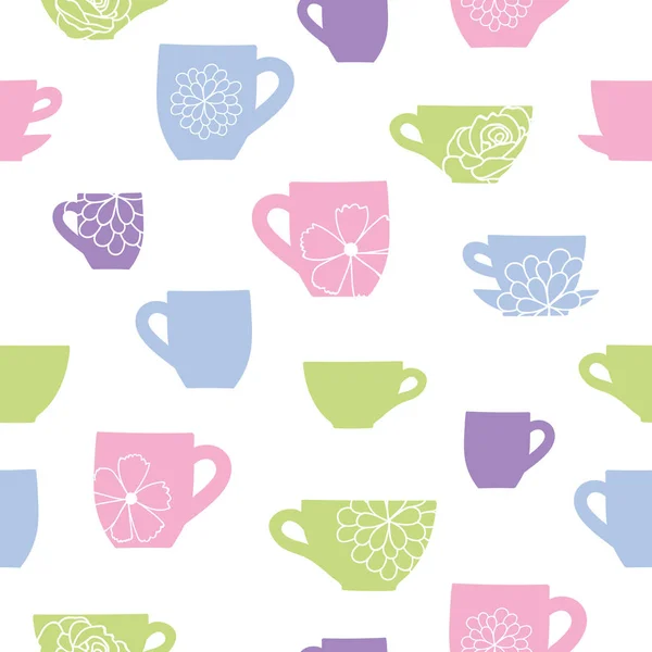 Tassen und Blumen Teatime nahtlose Muster. — Stockvektor