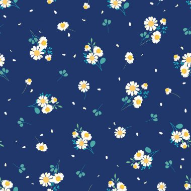 Sweet daisies ditsy vector seamless pattern design
