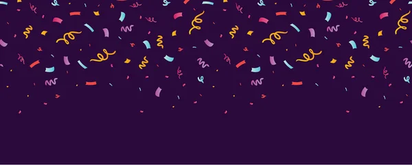 Fun confetti purple horizontal seamless border. — Stock Vector
