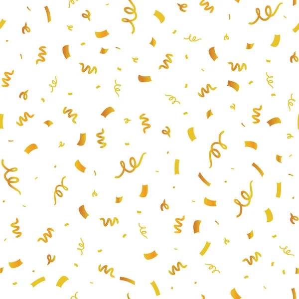 Golden confetti on white seamless repeat pattern. — Stock Vector