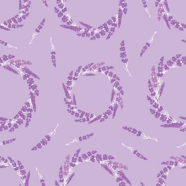 Flores de lavanda guirnaldas púrpura patrón sin costura . — Vector de stock
