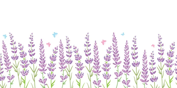 Lavender flowers frame border seamless pattern. — Stock Vector