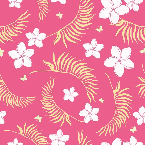 Tropical pink flowers seamless repeat pattern. — Stock Vector