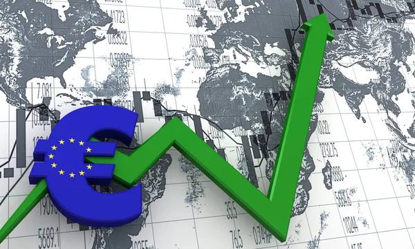 Renderização Símbolo Euro Com Uma Seta Ascendente Conceito Sucesso — Fotografia de Stock