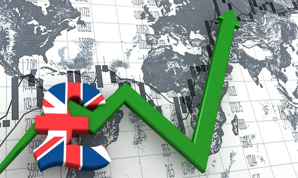 Rendering Del Simbolo Della Sterlina Con Una Freccia Aumento Concetto — Foto Stock