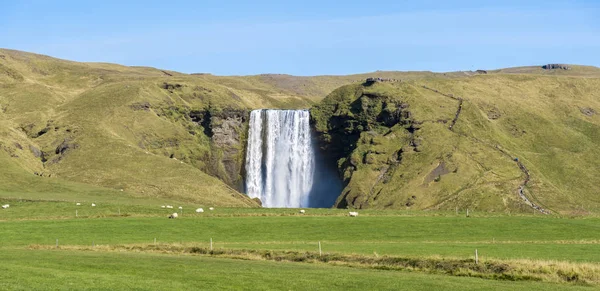 Cenas Skogafoss Rio Acima — Fotografia de Stock