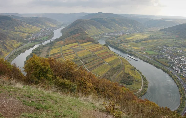 Moselle řeky smyčky, Bremm, Německo, Evropa — Stock fotografie