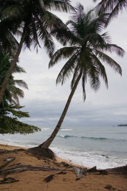 Praia Inhame bir bulutlu ve yağmurlu bir gün, Sao Tome ve Principe, Afrika