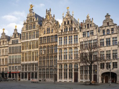ANTWERP, BELGIUM - FEBRUARY 6, 2020: Old buildings around the Grote Market, one of the famous places in Antwerp on February 6, 2020 in Belgium 