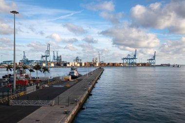 LAS PALMAS, SPAIN - JANUARY 27, 2020: Port of Las Palmas in evening light on January 27, 2020 in Grand Canary, Spain