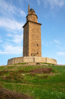 Tarihi Roma deniz feneri Torre de Herkül, A Coruna, Galiçya, İspanya 'nın simgesi