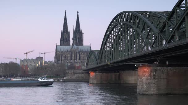 Πάνοραμα Του Ρήνου Την Αυγή Κολωνία Γερμανία — Αρχείο Βίντεο