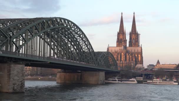 Rhenpanorama Gryningen Köln Tyskland — Stockvideo