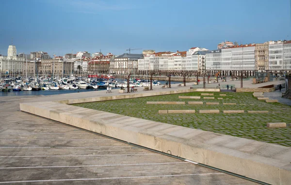 Coruna Spanje Februari 2020 Panoramisch Beeld Van Havenwaterkant Het Centrum — Stockfoto
