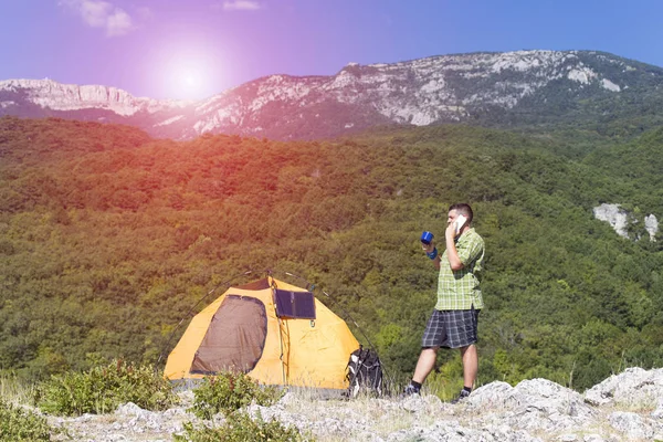 The solar panel attached to the tent. — Stock Photo, Image