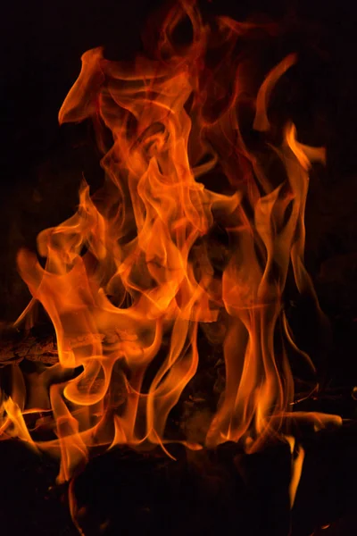 Llama de fuego. Ilustración de llama de fuego ardiente realista sobre fondo negro . — Foto de Stock