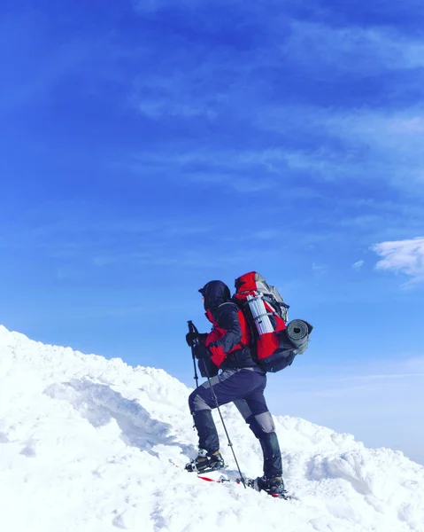 Senderismo de invierno en las montañas. — Foto de Stock