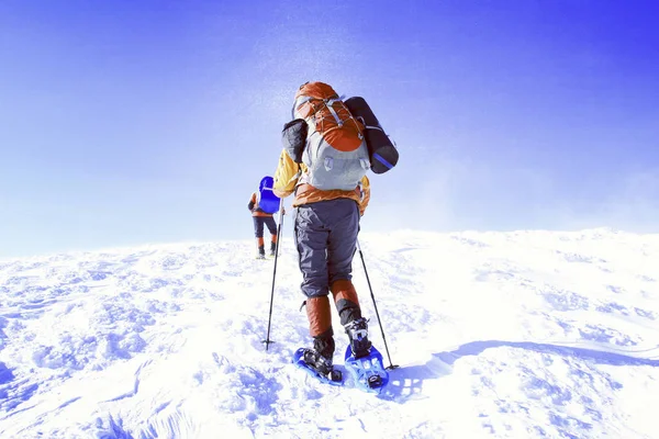 Winterwandelen in de bergen. — Stockfoto