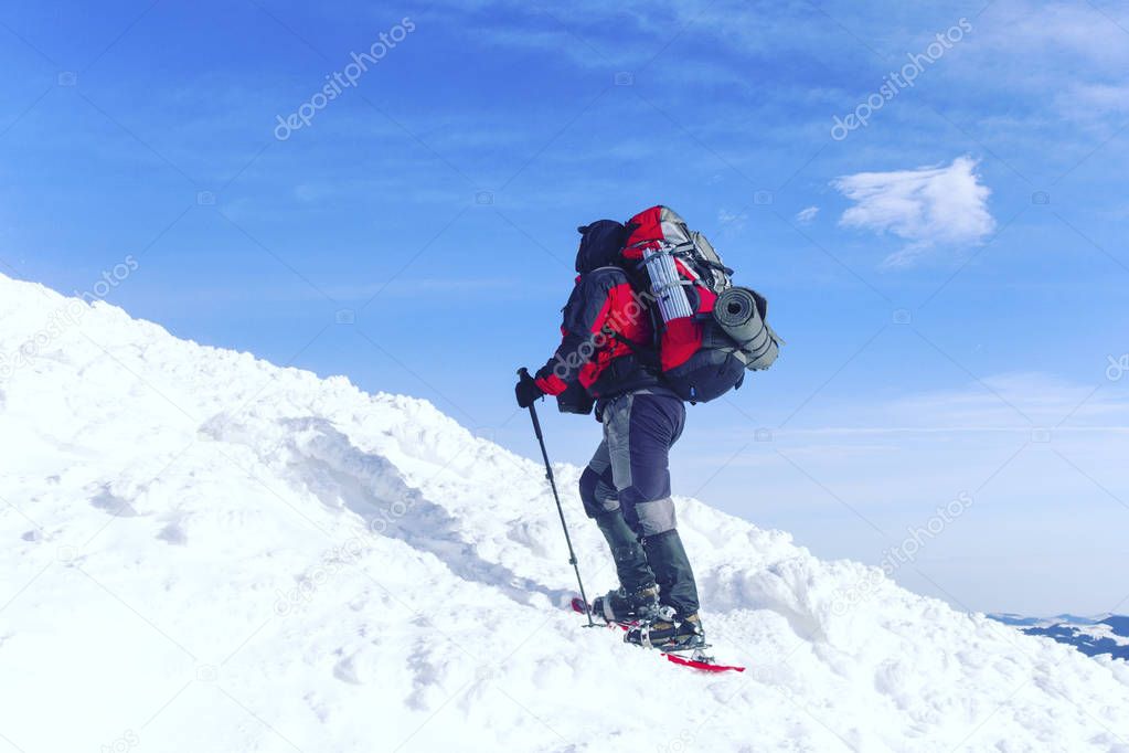 Winter hiking in the mountains.