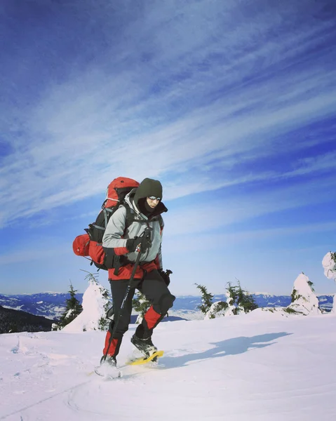 Caminhadas de inverno nas montanhas. — Fotografia de Stock
