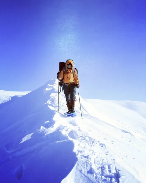 Winterwandelen in de bergen. — Stockfoto