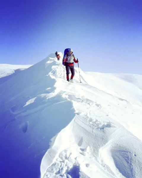 Winter hiking in the mountains. — Stock Photo, Image