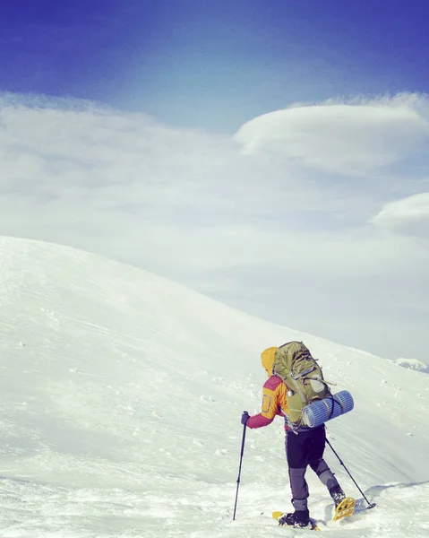 Winterwandelen in de bergen. — Stockfoto