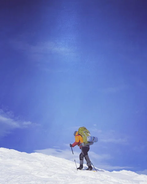 Winterwandelen in de bergen. — Stockfoto