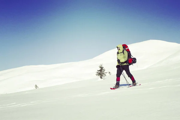 Caminhadas de inverno nas montanhas. — Fotografia de Stock