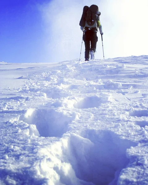 Senderismo de invierno en las montañas. — Foto de Stock