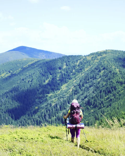 Escursioni estive Escursioni estive in montagna con zaino e tenda . — Foto Stock