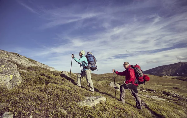 夏のハイキング。夏のバックパック、テントと山脈のハイキング. — ストック写真
